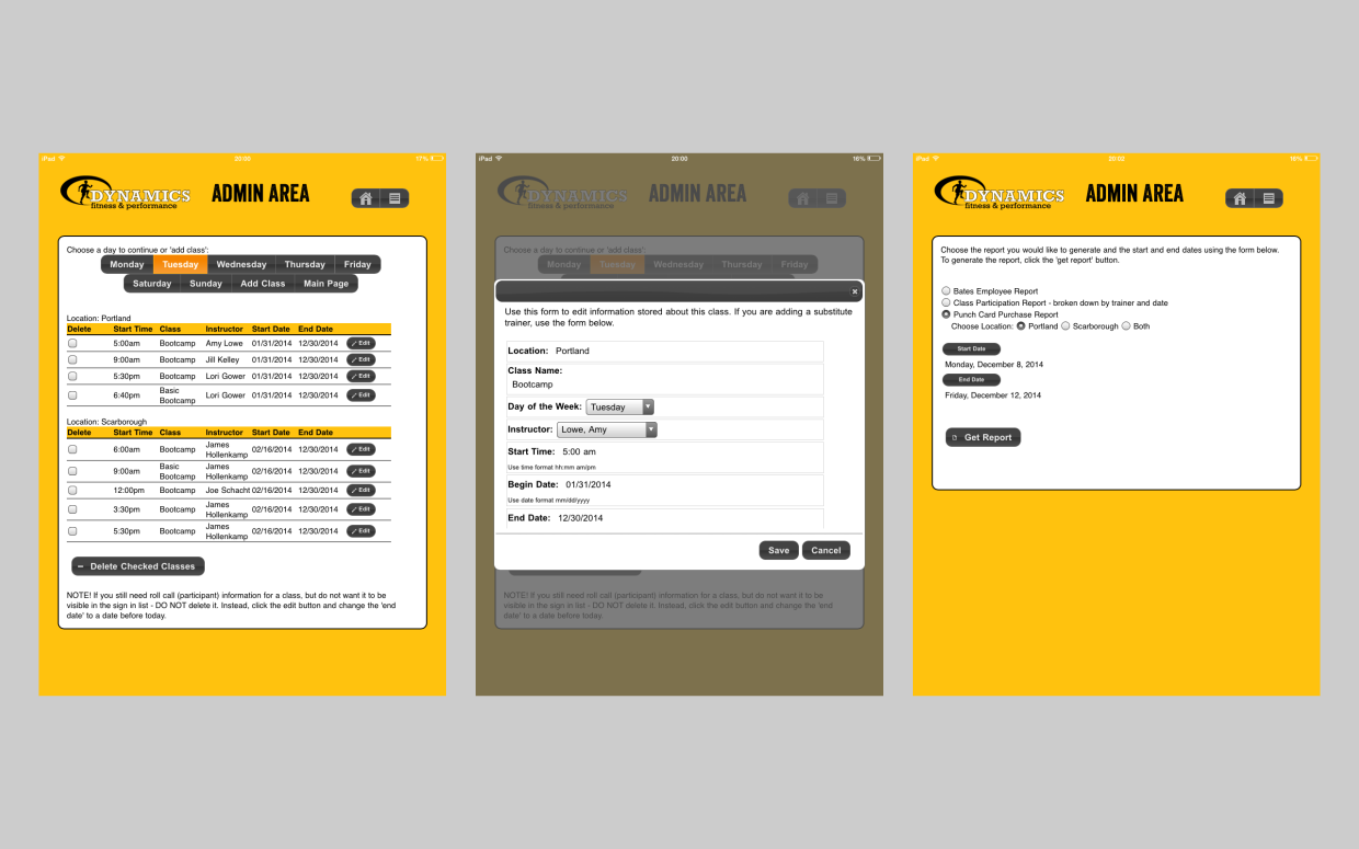 dynamics fitness iPad mobile app